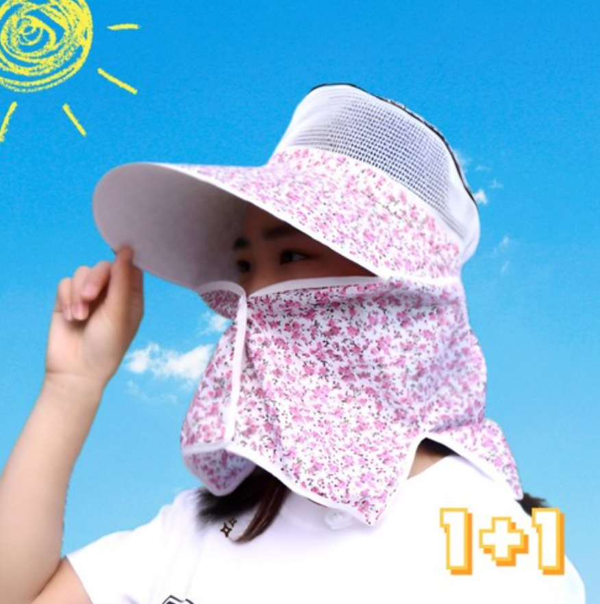 [선커버]꽃무늬 야외 매쉬소재 UV 완벽차단 햇빛 가리개 모자 2개(핑크)